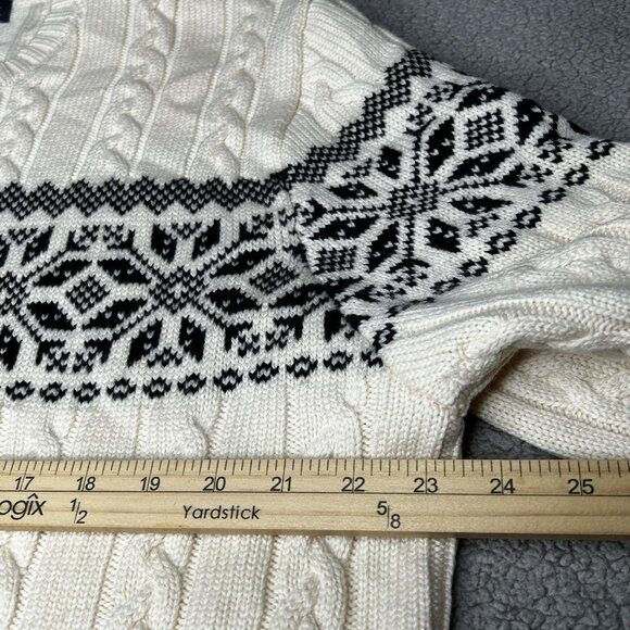 Brooks Brothers Sweater Mens Large Ivory Black Cable Knit Fair Isle Merino Wool - Picture 9 of 13